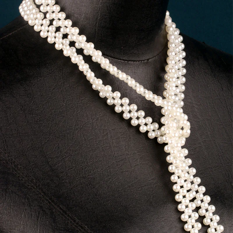 Women Faux Pearl Long Sweater Necklace Elegant Evening Gown Accessories Multi Way Wear Creative Tie Design Fashion Neck Jewelry