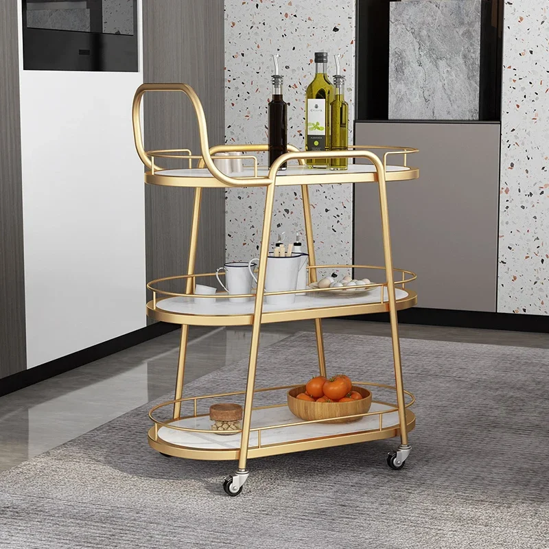 Rotating Trolley Bar Cart Free Shipping Multipurpose Utility Storage Portable Iron Large Professional Cleaning Drink Luxury Gold