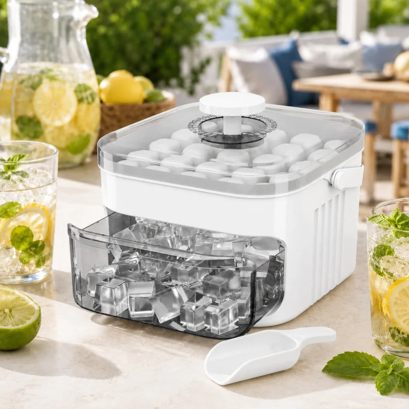 50-Cube Ice Maker with Easy Press Cap Double Layer Ice Cube Maker Refrigerator Household Ice Storage Ice Box