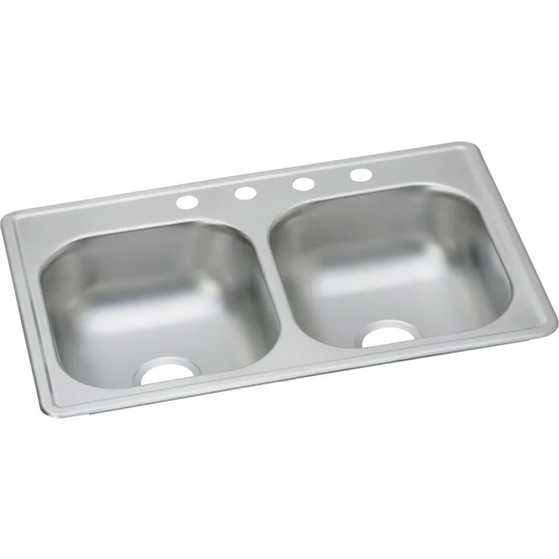 D233194 Dayton Equal Double Bowl Drop-in Stainless Steel Sink 33 x 19 x 6.5