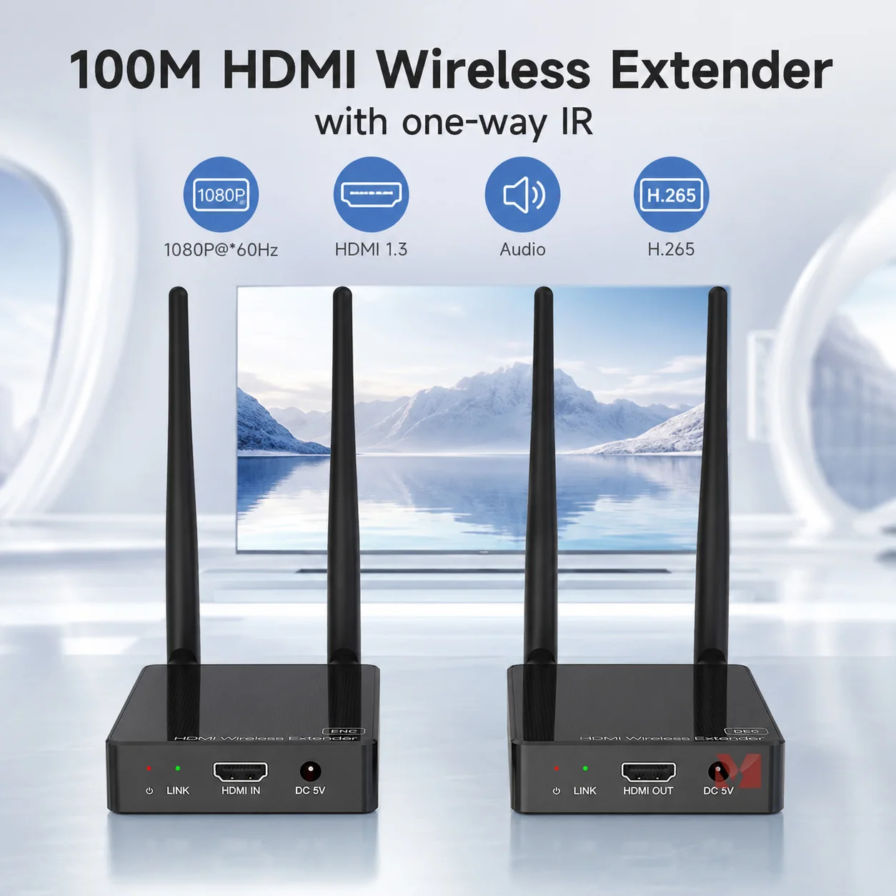 HDMI Wireless Extender 100M 1080P60Hz Wireless HDMI Transmitter Receiver Kit One-Way IR 3D HDR Long Range Video Extender