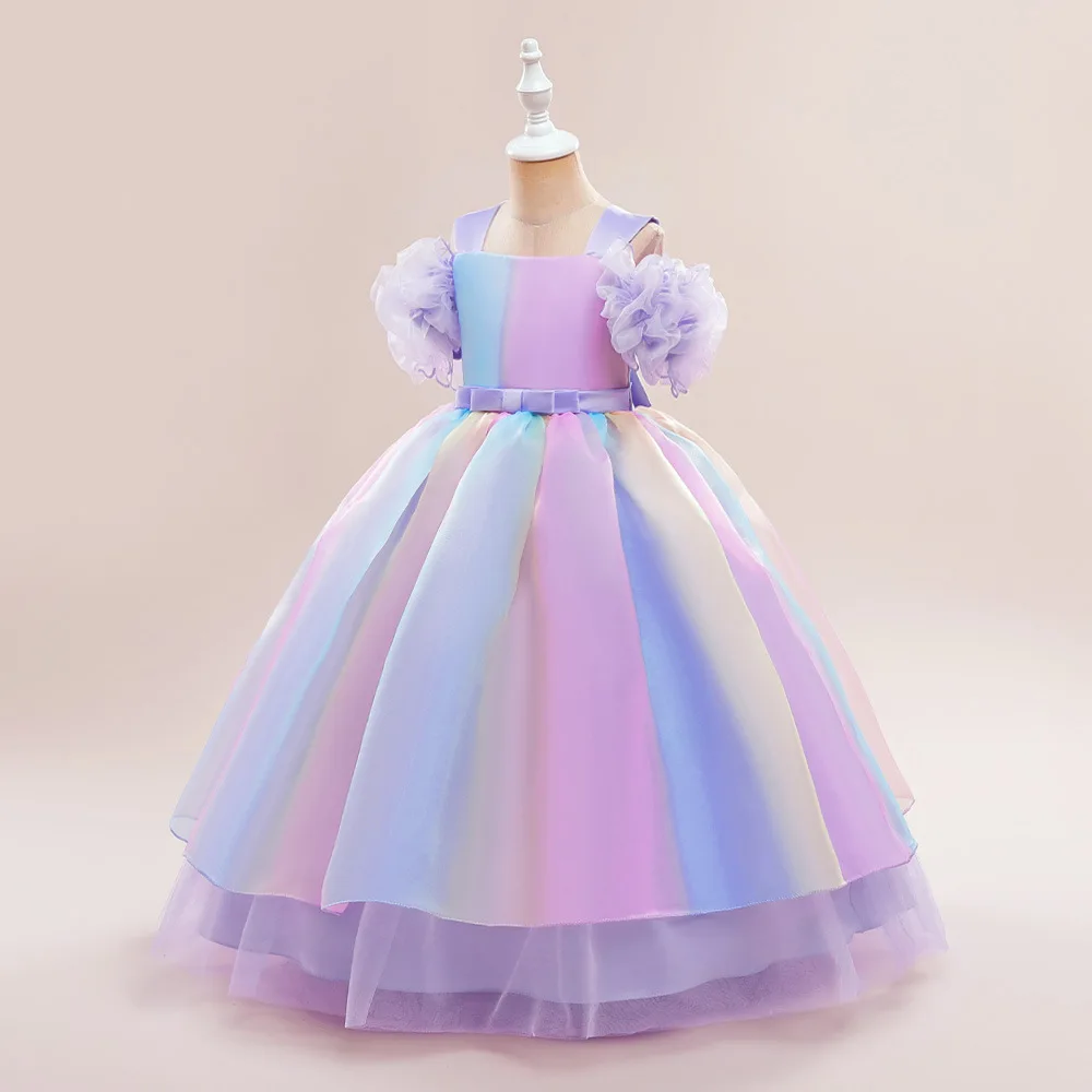 New Girls' Long Dress Colorful Strap Dress Pengpeng Princess Dress Hosting Performance Wedding Dress Sacrament Party Dress Show