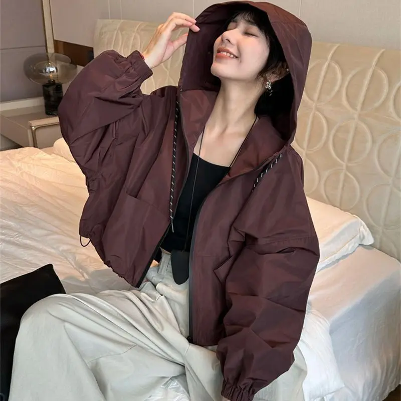 

Casual Loose Faionable Hooded Jaet Dstring Autumn 2024 New Arrival Women's ort Outerwear Other Sle Other Material