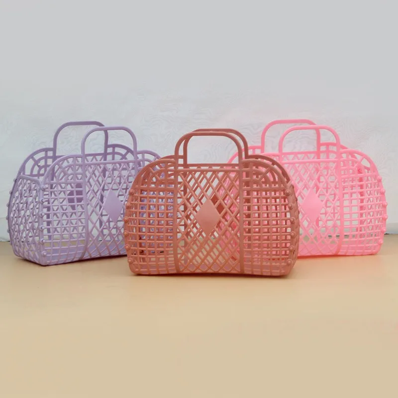 Detachable Shower Basket Plastic Bath Jelly Bag Bathroom Hollow Wash Storage Basket Shopping Home Storage Summer Beach Handbag