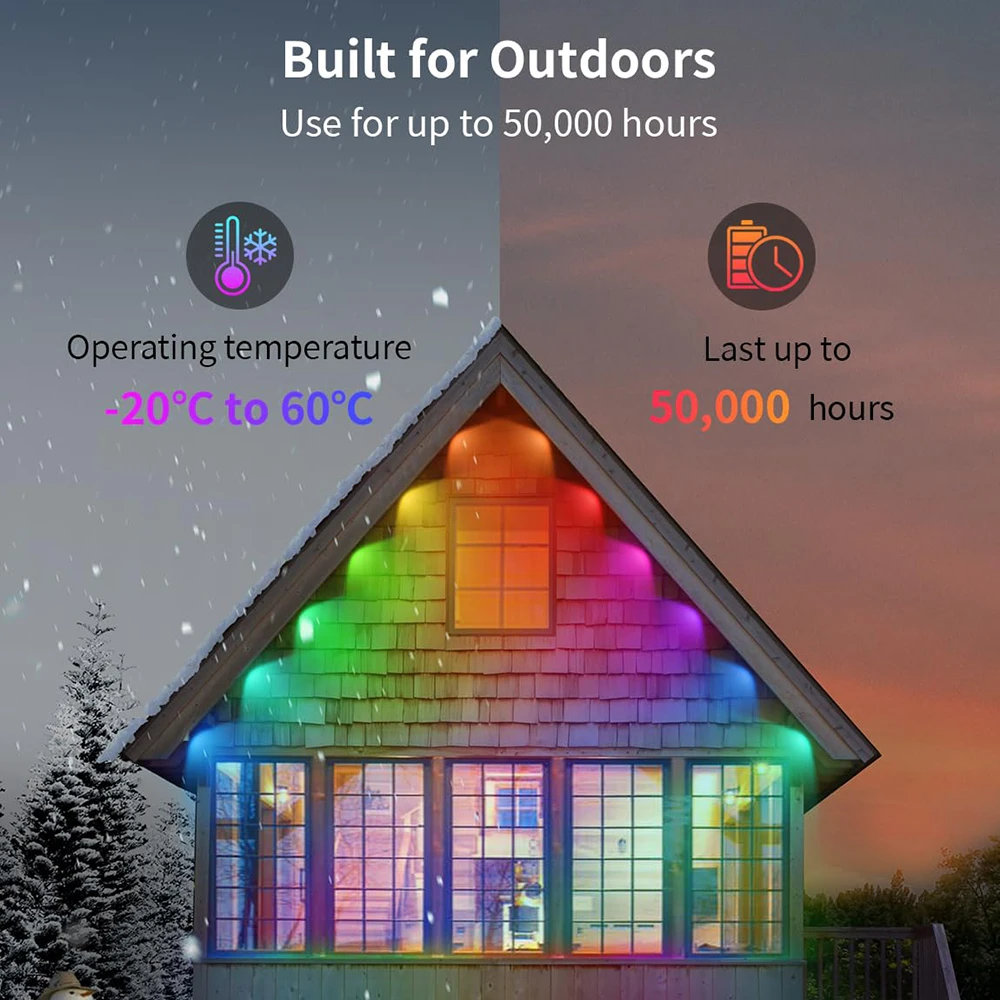 45M LED Eave Light RGB IC Bluetooth APP Control Suitable for House Eave Decoration Festival Atmosphere Light