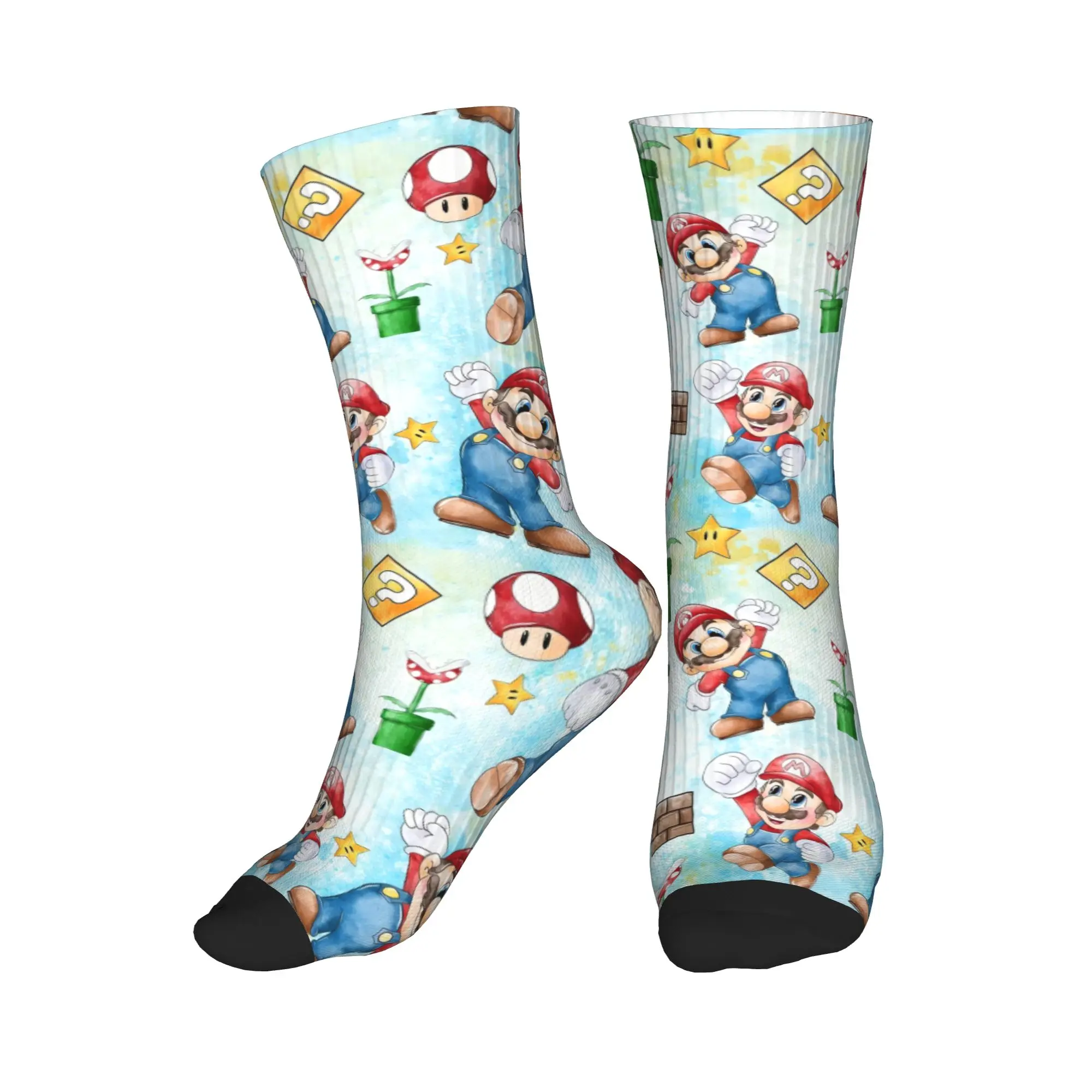 Cool Cartoon Super Mushroom Marios Socks Men Women Warm 3D Print  Sports Football Crew Socks