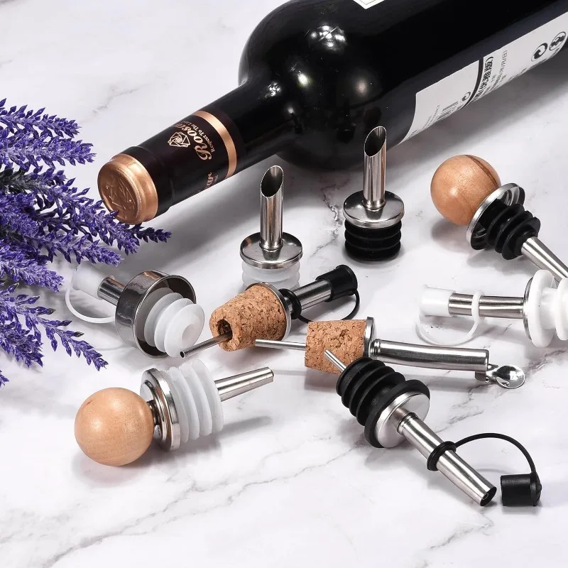 Stainless Steel Bottle Pourers Auto Flip Olive Oil Spout, Cork Design Wine Bottle Stoppers, for Pours Liquid, Olive Oil, Wine