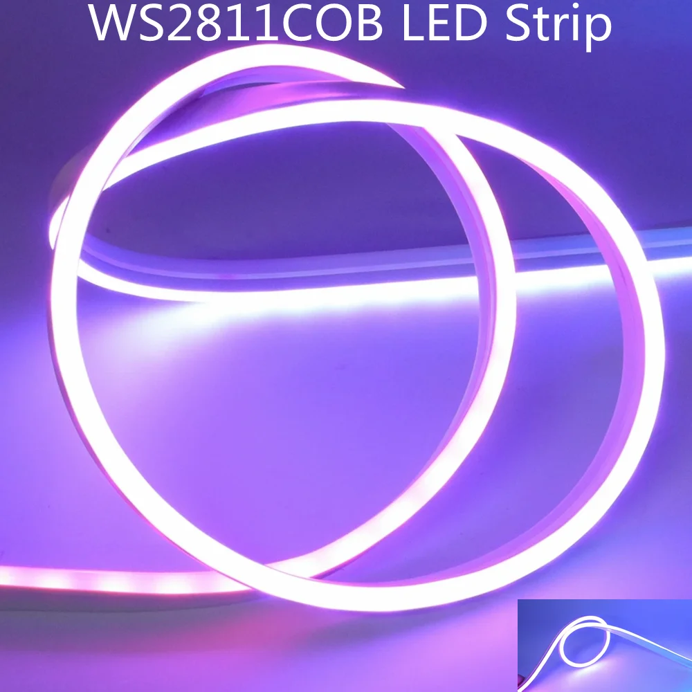 

Светодиодная лента WS2811 COB с регулируемым цветным интеллектуальным пикселем, гибкая высокая плотность, 360 светодиодов/M 720 светодиодов/M10 мм, печатная плата, 12 В постоянного тока
