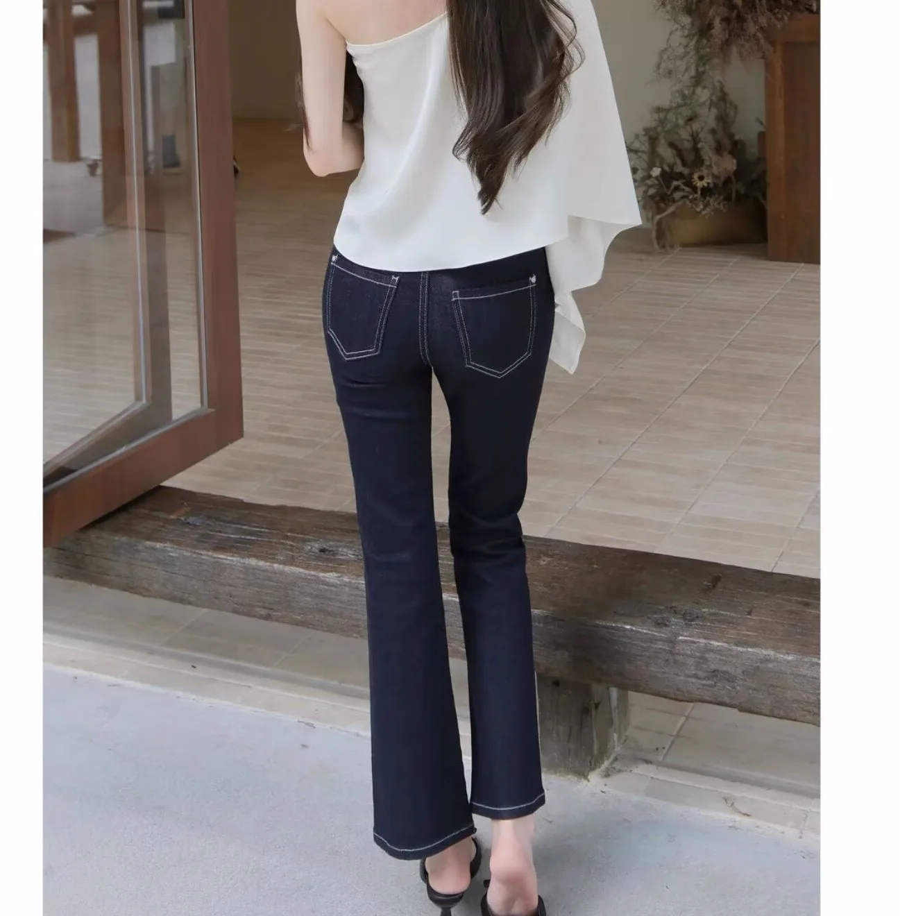 Chic Comfortable Denim Bell Bottom Jeans Women's Fashion Sexy Tummy Control Nine Point Micro Flared Jeans Retro Style Low Waist