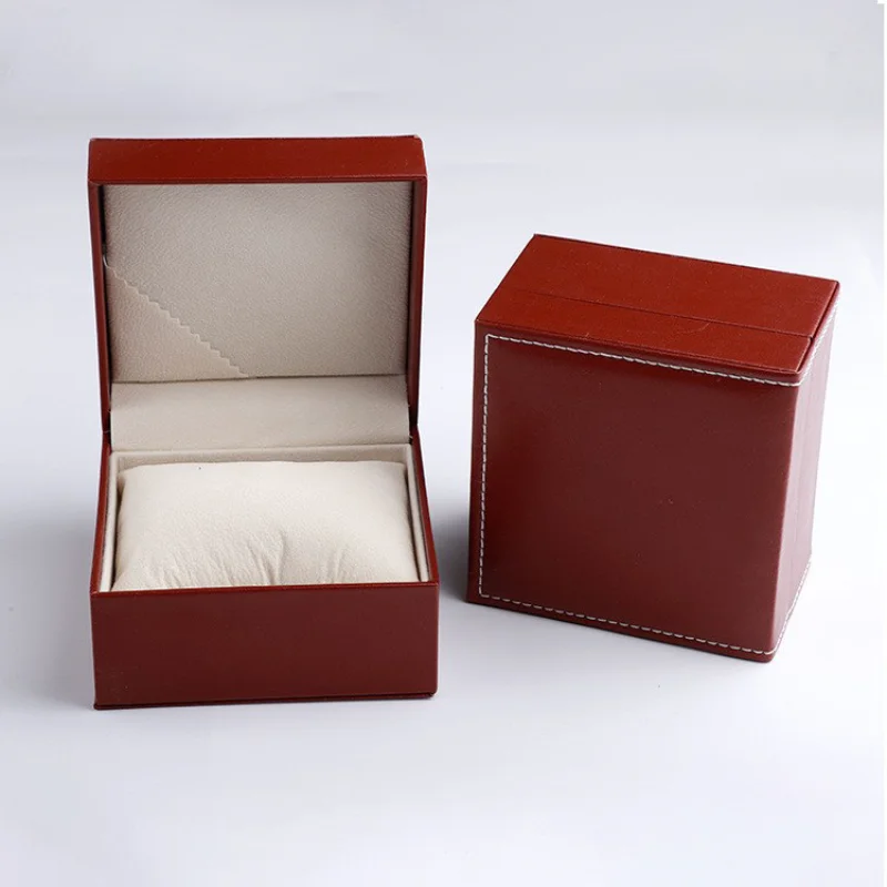 Deep Red PU Leather Inner White Large Watch Pillow Watch Storage Case Box Bracelet Jewelry Packaging Box Print Free Custom Logo