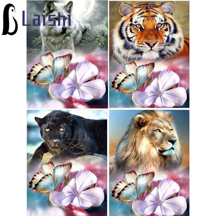 

Diamond Painting Fantasy animal lion tiger leopard, butterfly picking nectar Diamond Embroidery,Cross Stitch,diamond Mosaic Sale