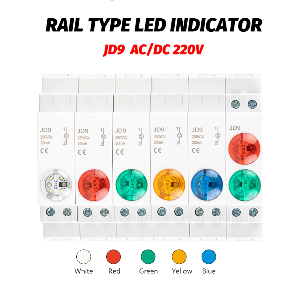 Din Rail Mount LED Signal Lamp Series AC/DC 24V 220V Indicating Pilot Lights JD9 Multi Color