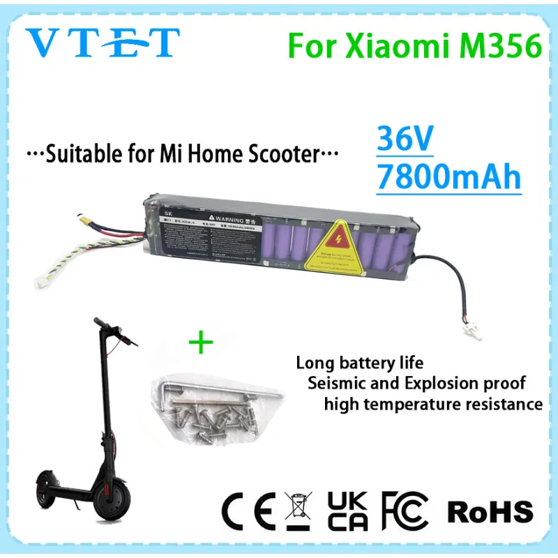 

VTET 2025 is suitable for Xiaomi Mi Home Scooter M365 lithium battery 18650 36V 7800mAh, with long range and large capacity