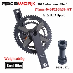 RACEWORK Road Bike Crankset 170mm Chainset Crank 50-34T/52-36T/53-39T Chain Wheel Aluminum Alloy Shaft Bicycle Double Chainring