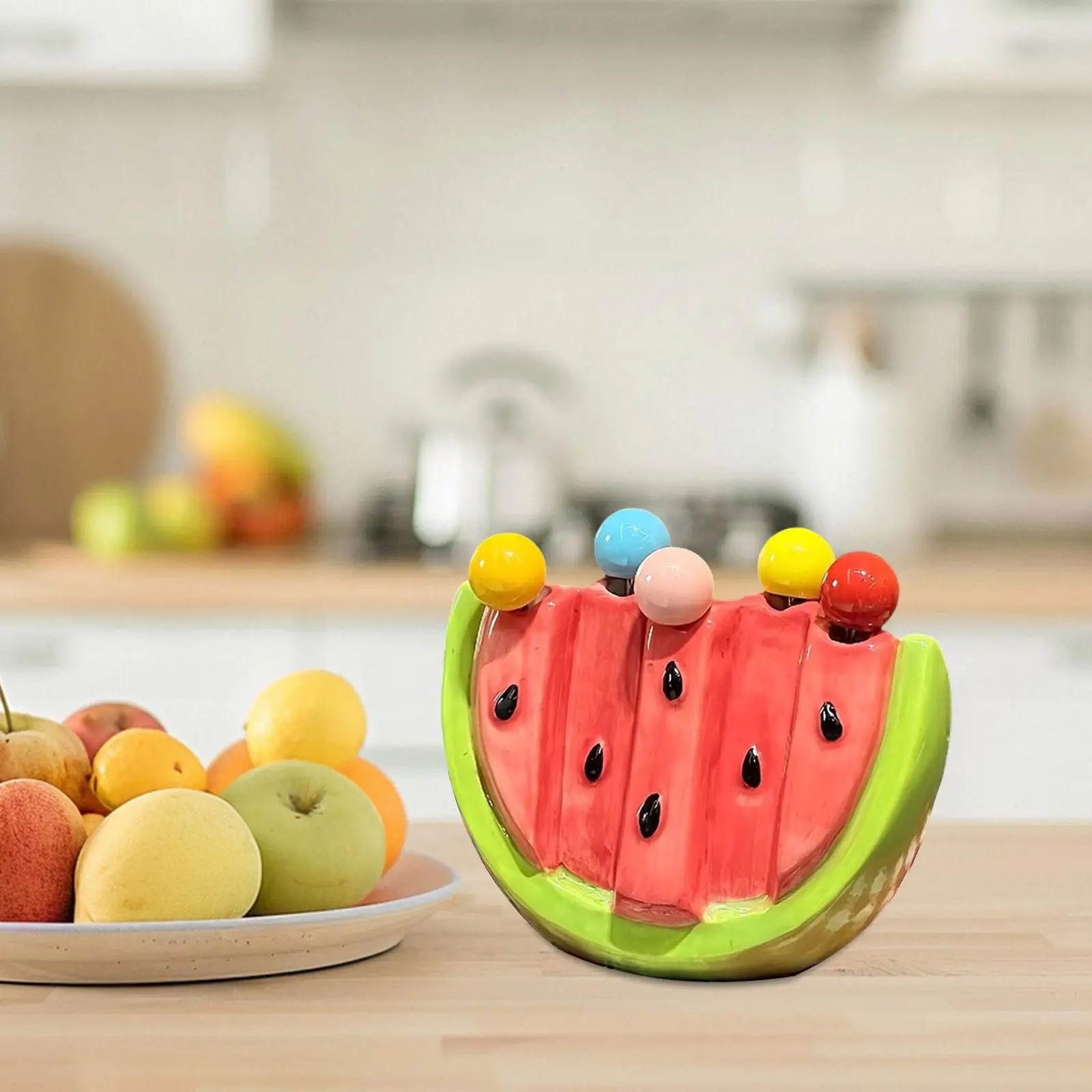 

5 шт., набор вилок для фруктов с керамической баночкой, креативная многоразовая подставка, столовые приборы, вилки для торта для закусок, салата, фруктов, домашнего пикника