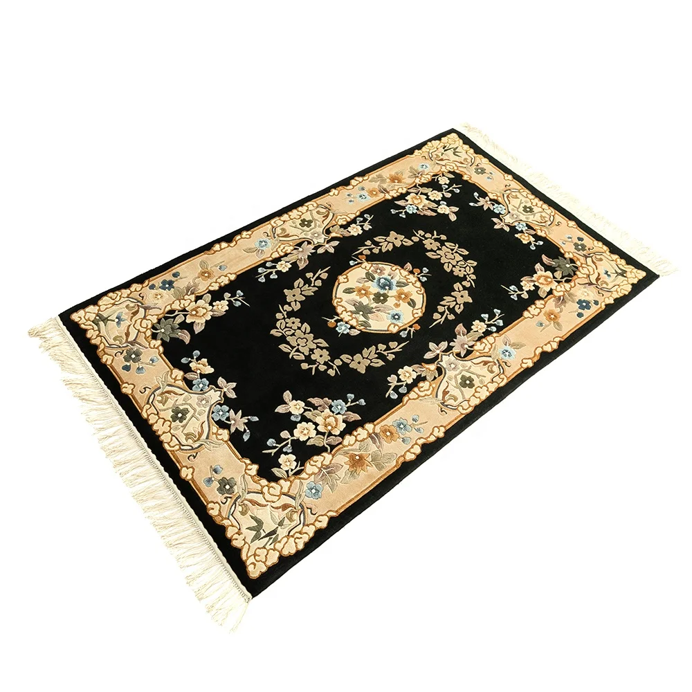 Chinese style yellow black shanghai pure silk 3X5ft carpet and rug