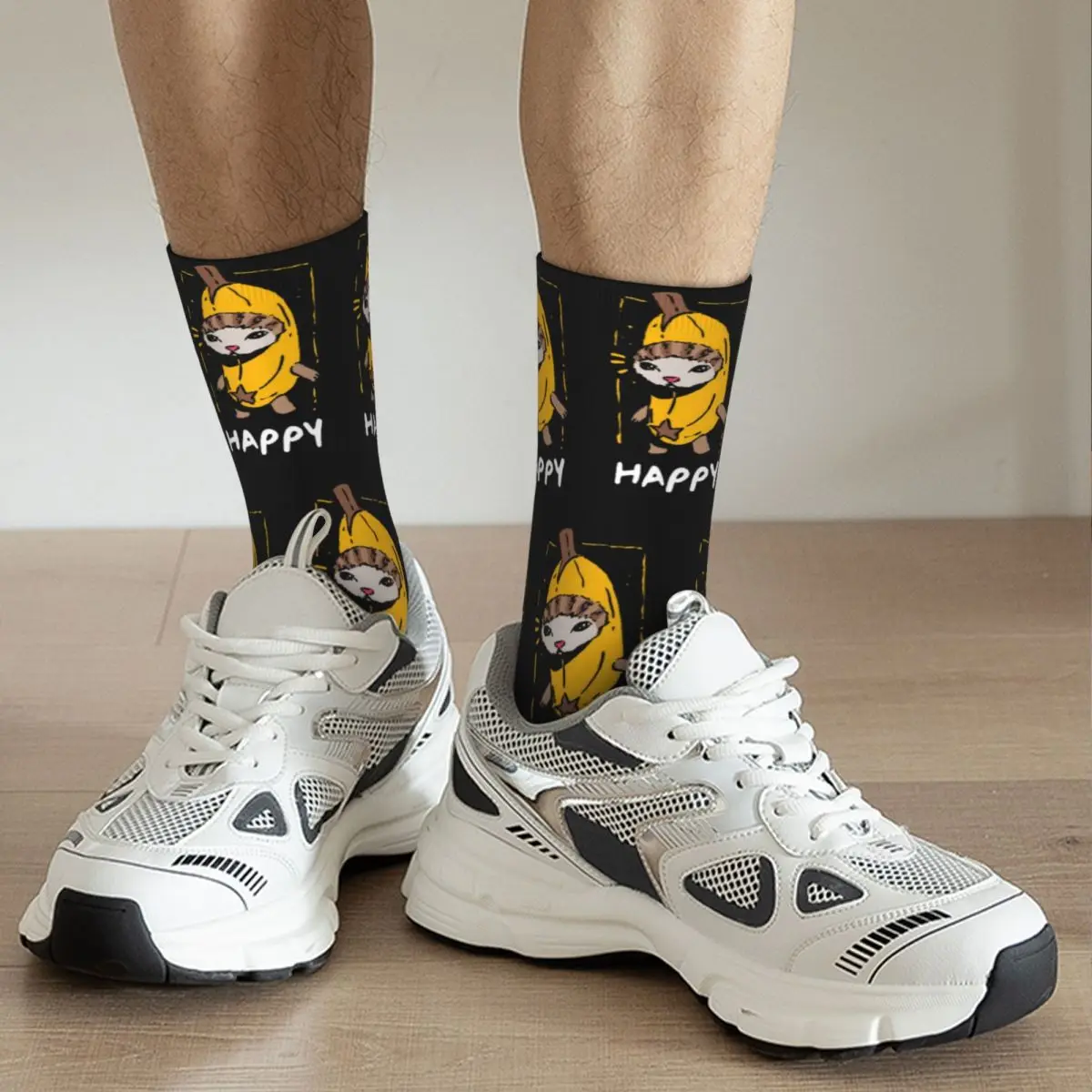 Retro Unisex Happy Banana Cat Funny Meme Crew Socks Merch Sports Socks Soft Wonderful Gifts