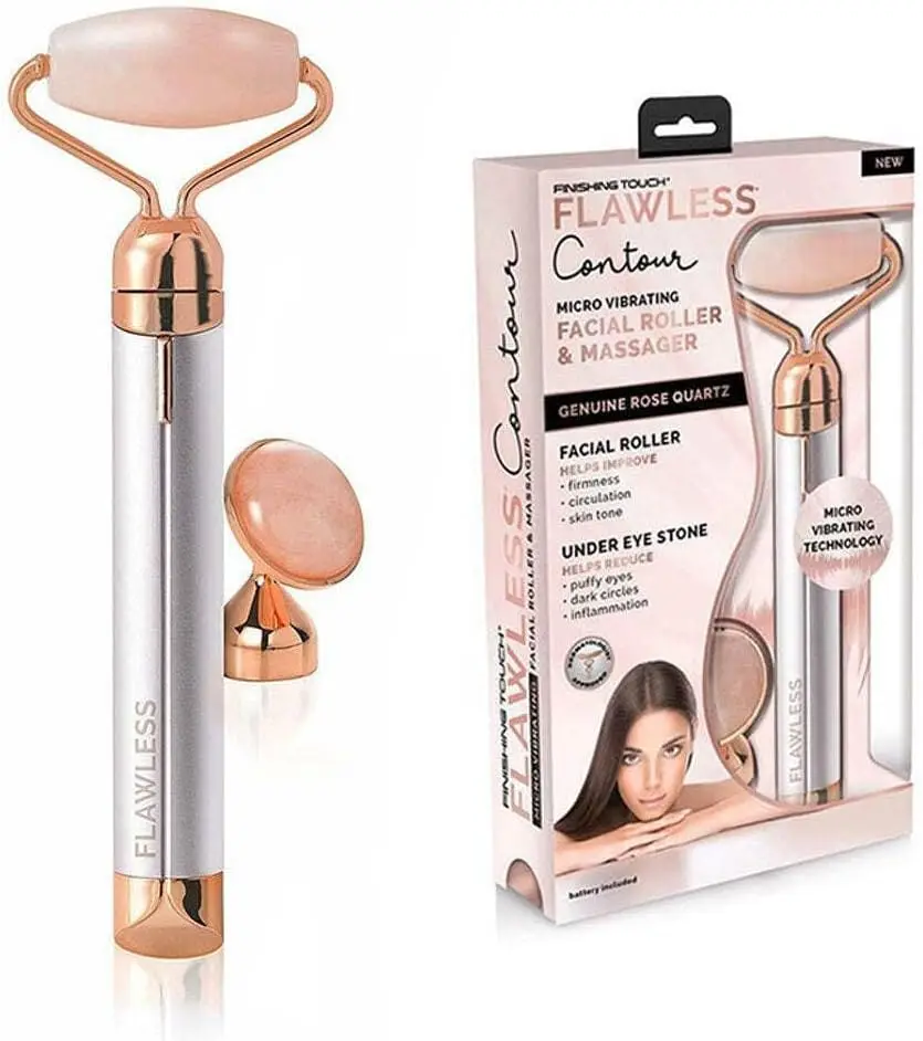 

Vibrating Facial Roller & Massager with Rose Quartz, Under Eye Press