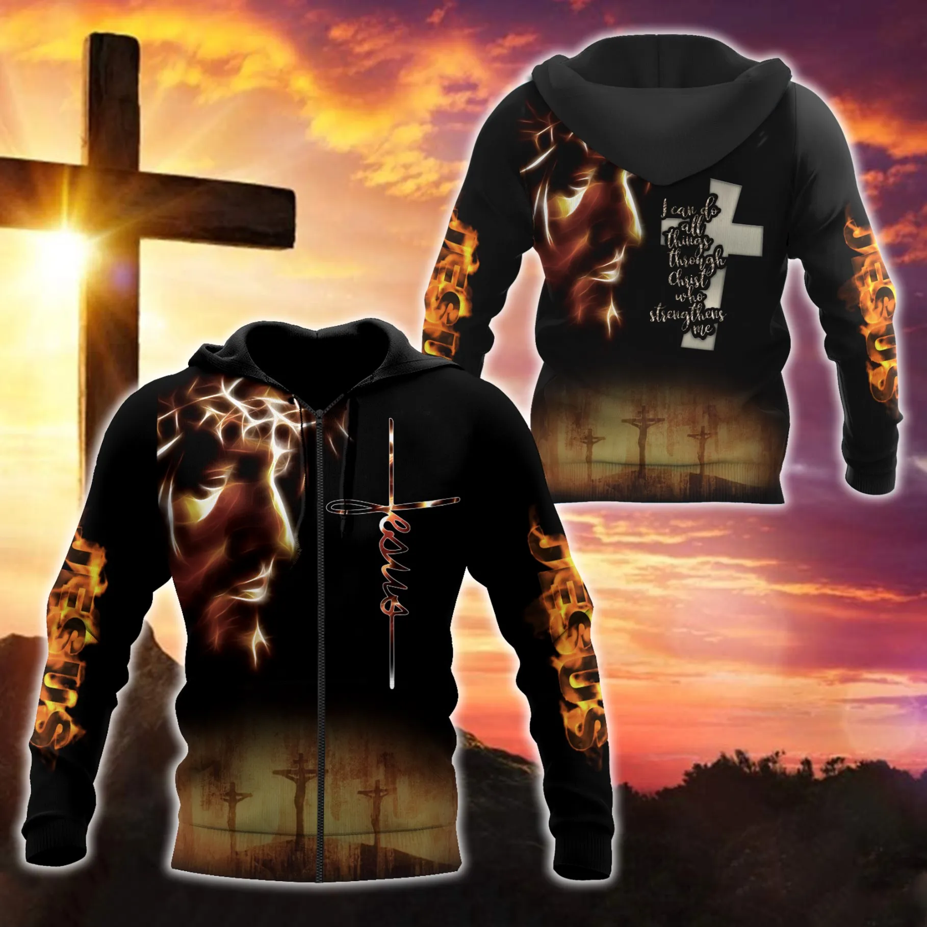 Vintage Autumn God Knight 3D Printing Zip Up Hoodies For Men Clothing Latin Cross Graphic Sweatshirts Fashion Cool Clothing Tops