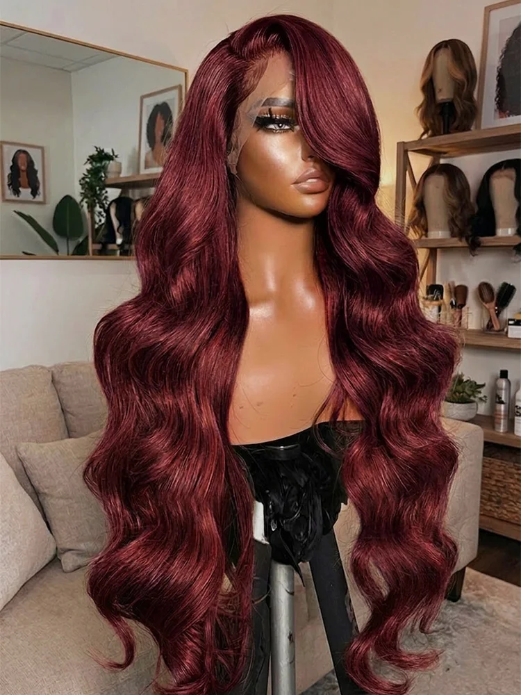 

Парик из натуральных волос с плотностью 250%, красно-коричневый, с HD-кружевной основой, предварительно проработанный, с эффектом волны, цветной, 13x4, 13x6, с кружевной передней частью