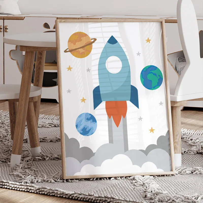 Solar System Astronaut Alphabet Numbe Custom Baby Name Wall Art Canvas Painting Posters And Prints Pictures Boy Kids Room Decor