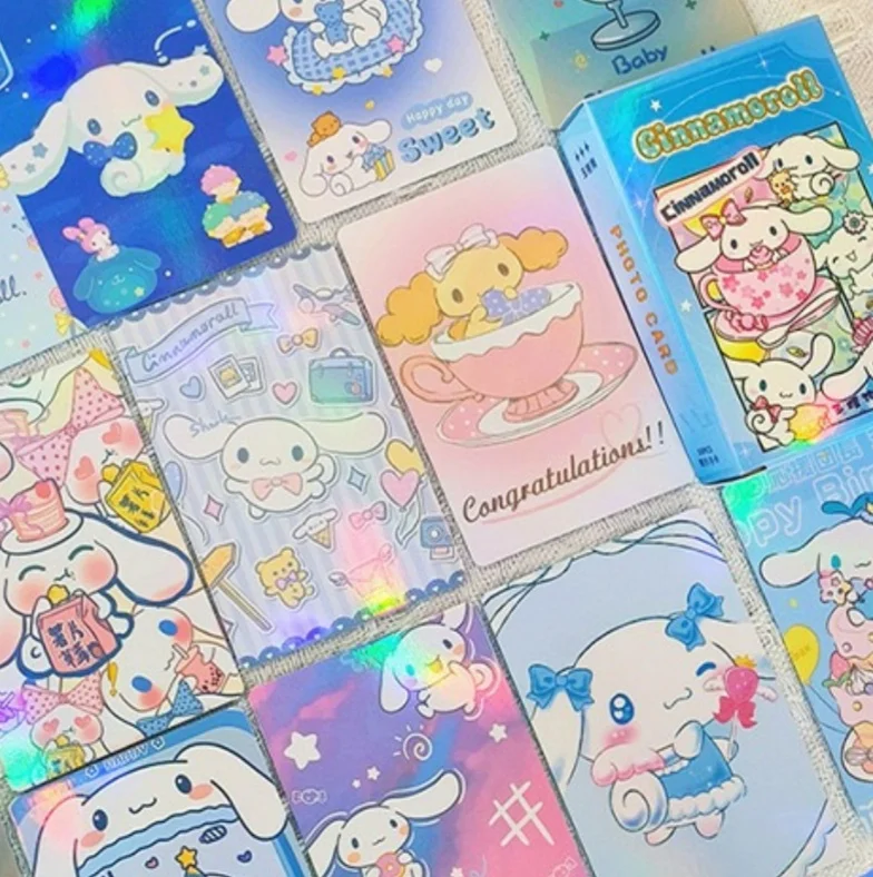 Sanrio-Tarjeta brillante de Hello Kitty Cinnamoroll para niños, juego coleccionable de dibujos animados, My Melody, juguete para regalo