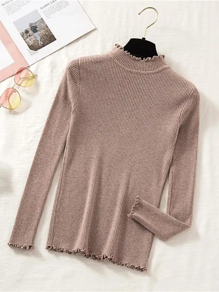 Mock Neck Clothes Knitted Woman Sweaters Pullovers Autumn Winter Basic Women\'s Jumper Slim Somen\'s Sweater Pull Long Sleeve