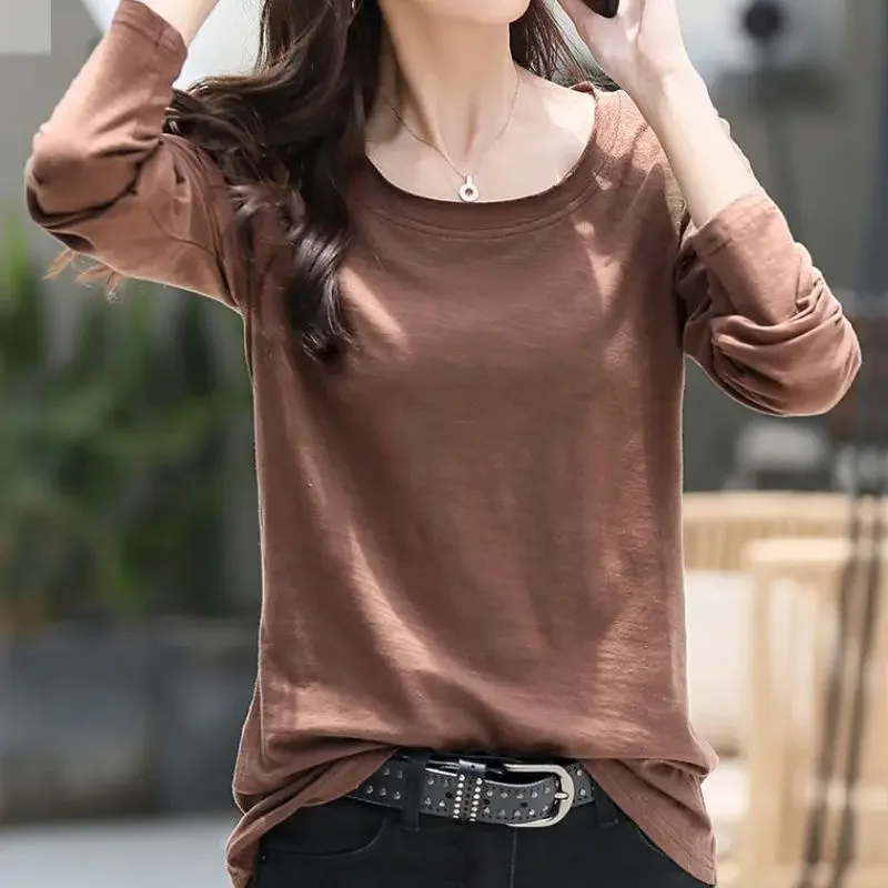 

Women Off White T-shirt 2024 Top for Woman T-shirt Brown Plain Luxury High Quality Emo Clothing Simple Cheap Stylish New XQ12