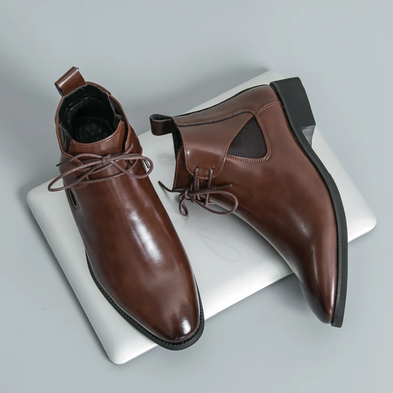 

Мужские высокие ботинки из искусственной кожи, однотонные удобные классические деловые мужские ботинки на низком каблуке, размер 38-46