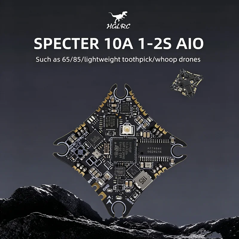 SPECTER 10A 1-2S ELRS AIO F411 Flight Controller, HGLRC Tiny FPV AIO Board for 65mm 75mm 85mm Toothpick Whoop