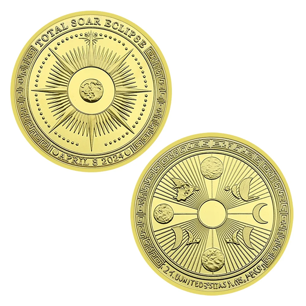 April 8, 2024 Total Soar Eclipse Challenge Coin Metal Gold Plated Commemorative Medal Collection Holiday Gift