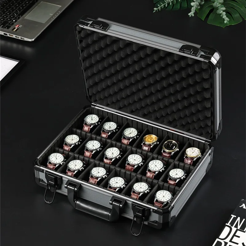 18-digit aluminum alloy watch storage box 18-digit watch box with wave cotton and watch pillow combination lock.