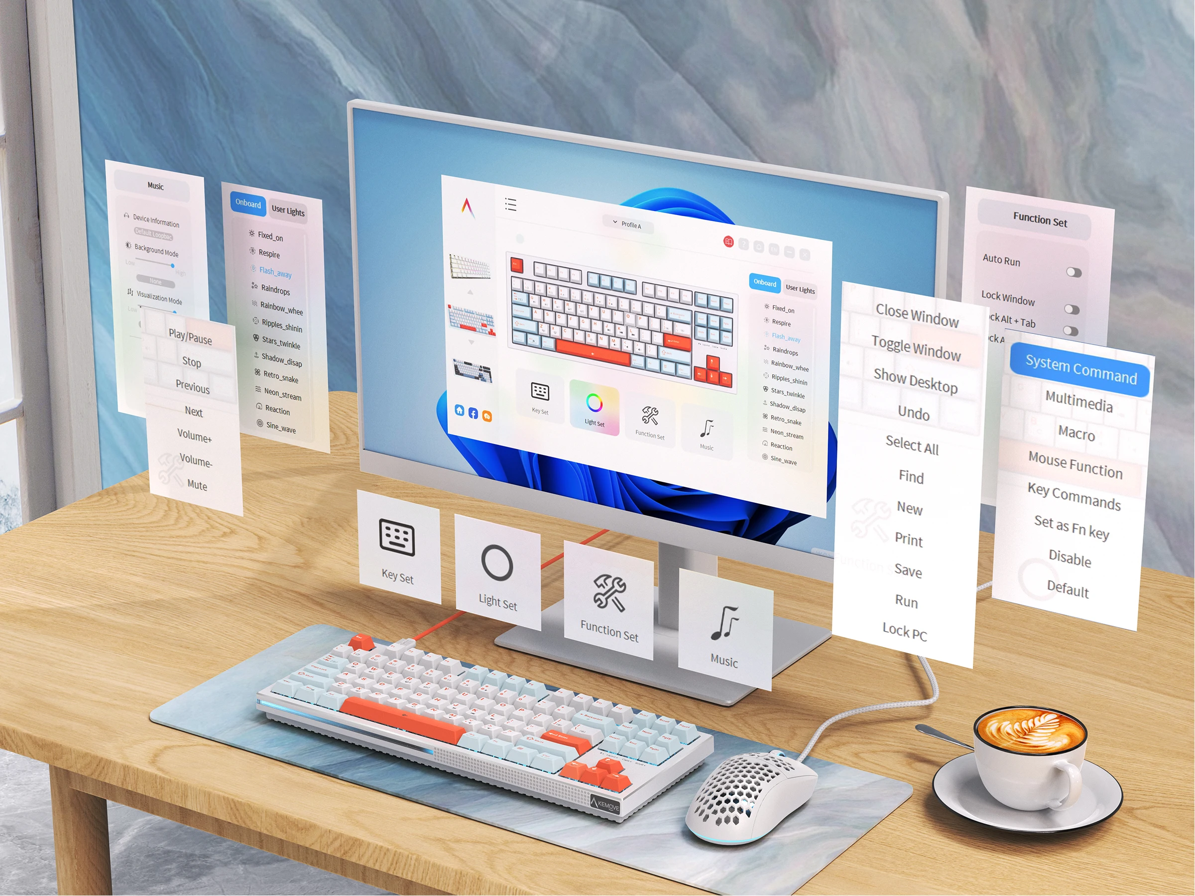 Imagem -05 - Kemove-teclado Mecânico Gaming K87se Tkl Interruptor Vermelho Linear Led Backlit Nkro Chave Programável Cabo Usb-c Destacável