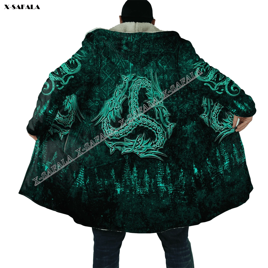 

Viking Dragon Tattoo 3D Printed Overcoat Hooded Blanket Coat Cape Robe Fleece Loose Men Female Cloak Windproof