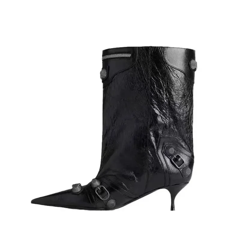 Women's Sexy Stiletto High Heels with Rivet Decoration, Wide Barrel Knee Length Boots, European and American Fashion Show Boots - Image 2