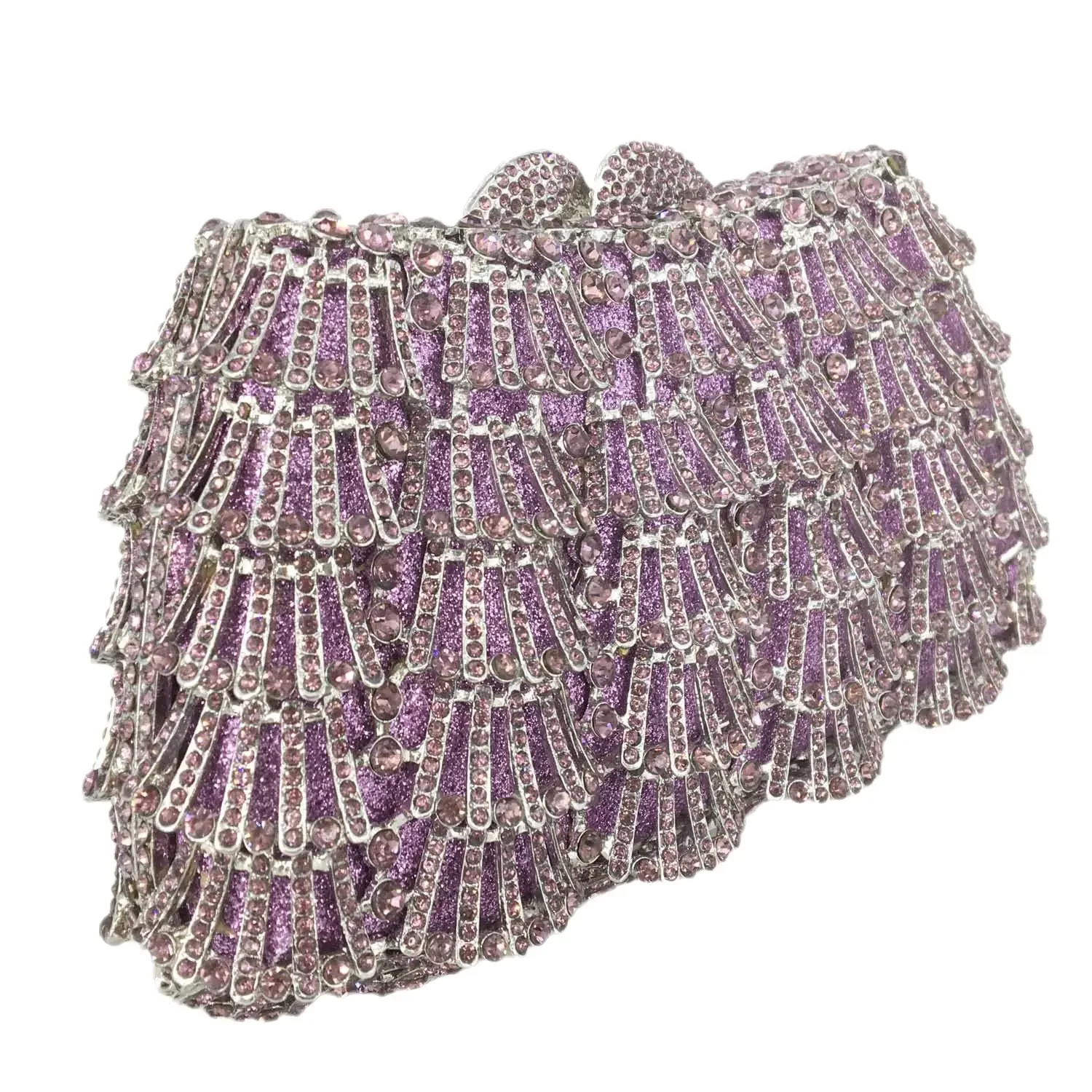 Boutique De FGG (in stock) Light Purple Women Crystal Clutch Evening Bags Wedding Party Luxury Rhinestone Handbags Bridal Purse