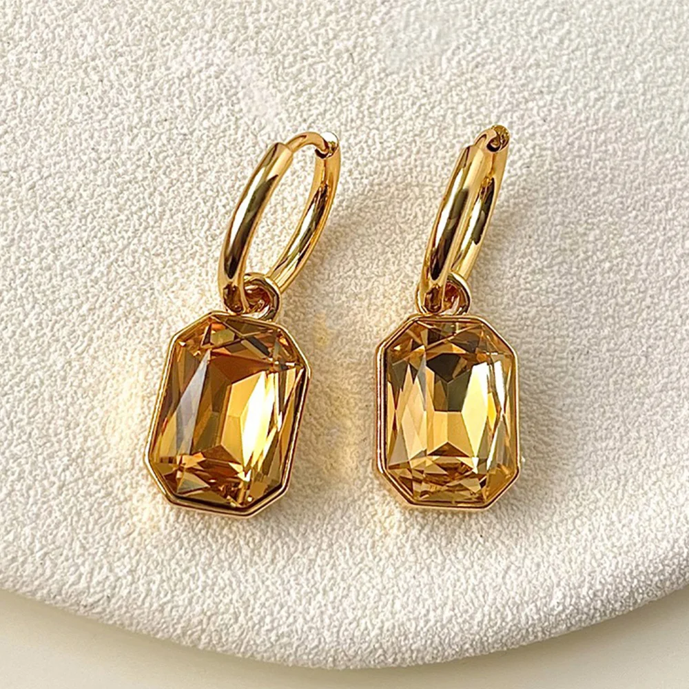 

Fashion Vintage Glass Crystal Dangle Earrings for Women Light Luxury Sparkling Geometric Earring 18k Plated Minimalist Jewelry