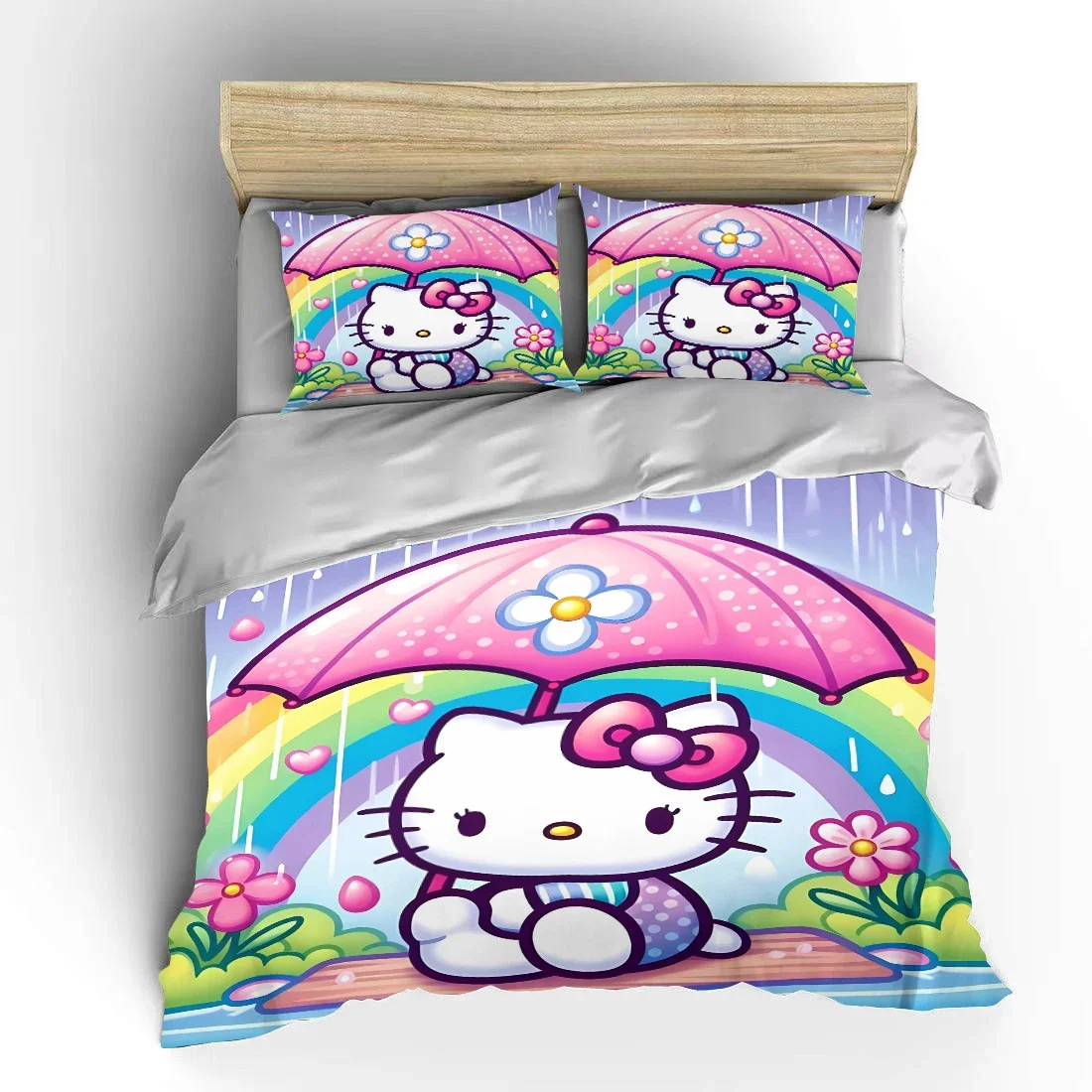 Imagem -06 - Hello Kitty Fluffy Bedding Conjunto para Crianças Cartoon Comforter Cover us Twin Queen Size Soft Bedclothes Baby Gift Pcs