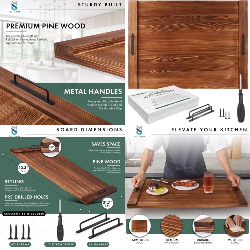 

Multi-Functional Wooden Cutting Board & Decorative Tray for 30.3x21.7 Electric & Gas Stoves - Kitchen Accessories with Handles