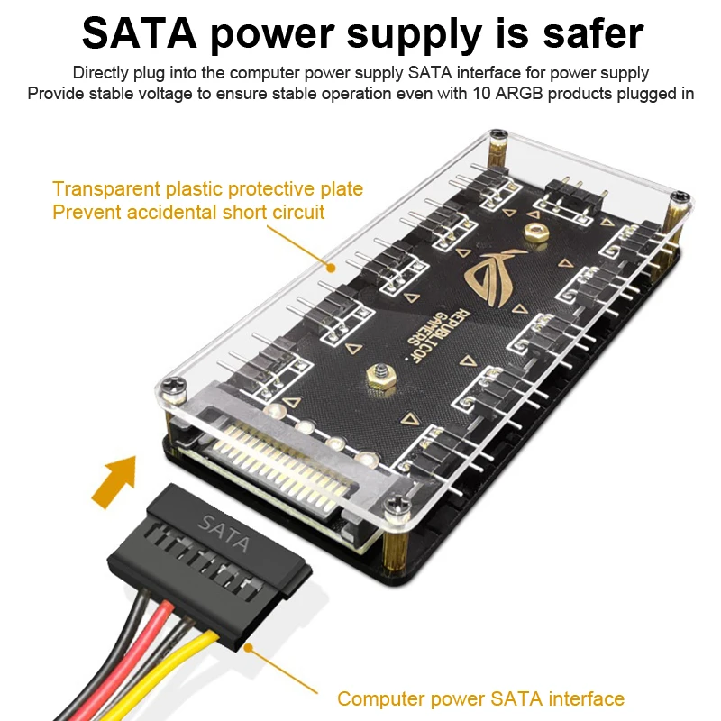 الكمبيوتر برودة مروحة ARGB HUB 1 إلى 11 5 فولت 3Pin LED قطاع ضوء محور محول SATA الطاقة ARGB مروحة الفاصل لعلبة الكمبيوتر