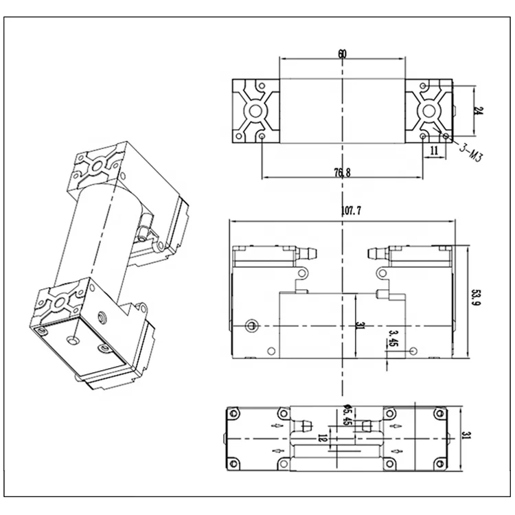 Double Piston Corrosion Resistant Industrial Oil Free Value Vacuum Pump Wholesale Price 12V Diaphragm Micro Pump