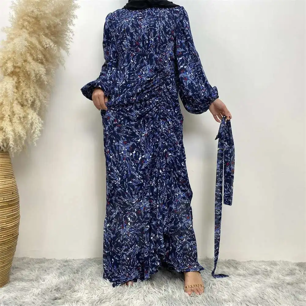 أزياء الصيف فستان مسلم الأزهار جولة الرقبة مطاطا كم عطلة اللباس 6669 رداء عباية رمضان دبي الفاخرة الإسلام أنيقة #2