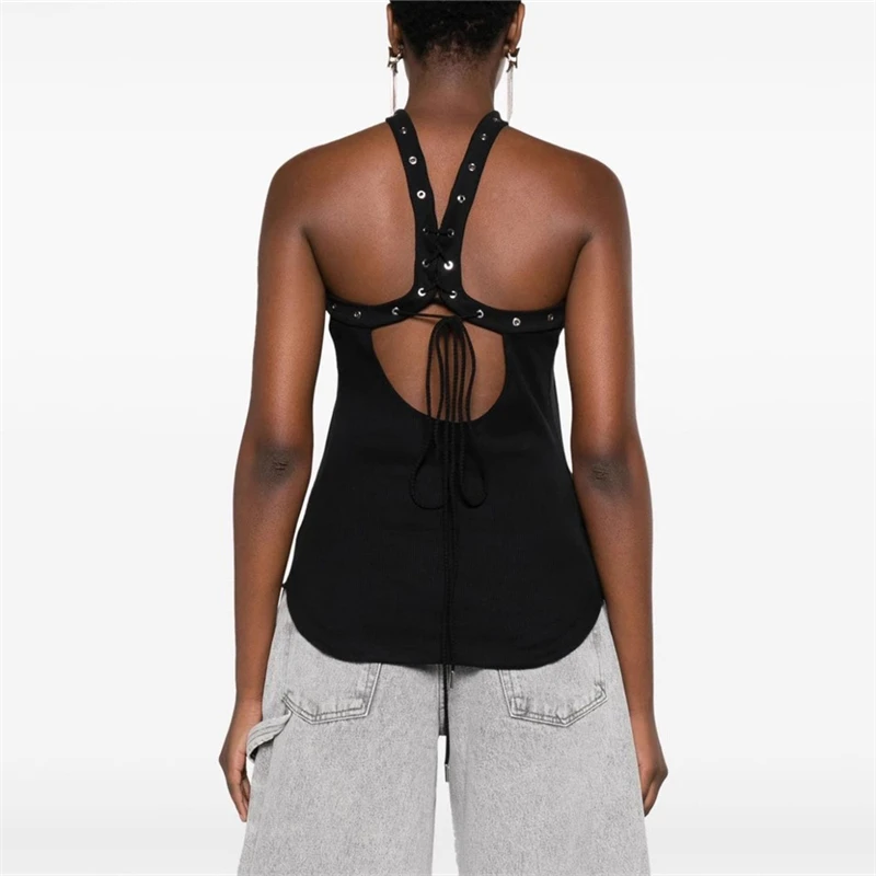Zomer Nieuwe Dames Sexy Holle Off-Shoulder Halternek Strappy Vest Y 2K Mode Casual Hot Girl Slanke Afslankende Top