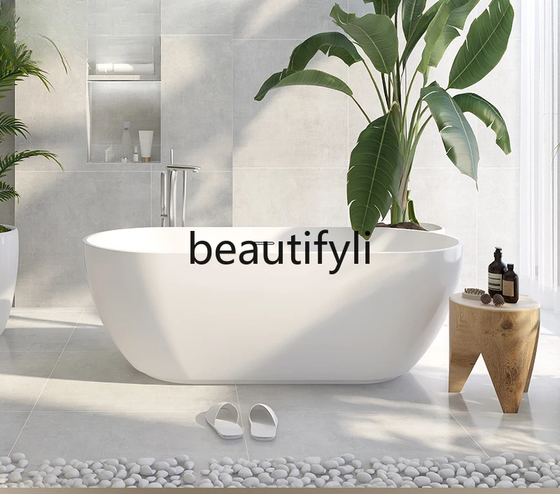 Acrylic independent cylinder household integrated European oval thin edge small apartment bathtub