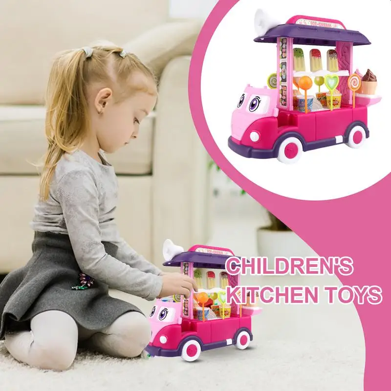 Pretend Play Ice Cream Truck Delightful Toys Craftsmanship Reusable Dessert Cart Mini Food Toys Accessories For Kids 4-10 Years