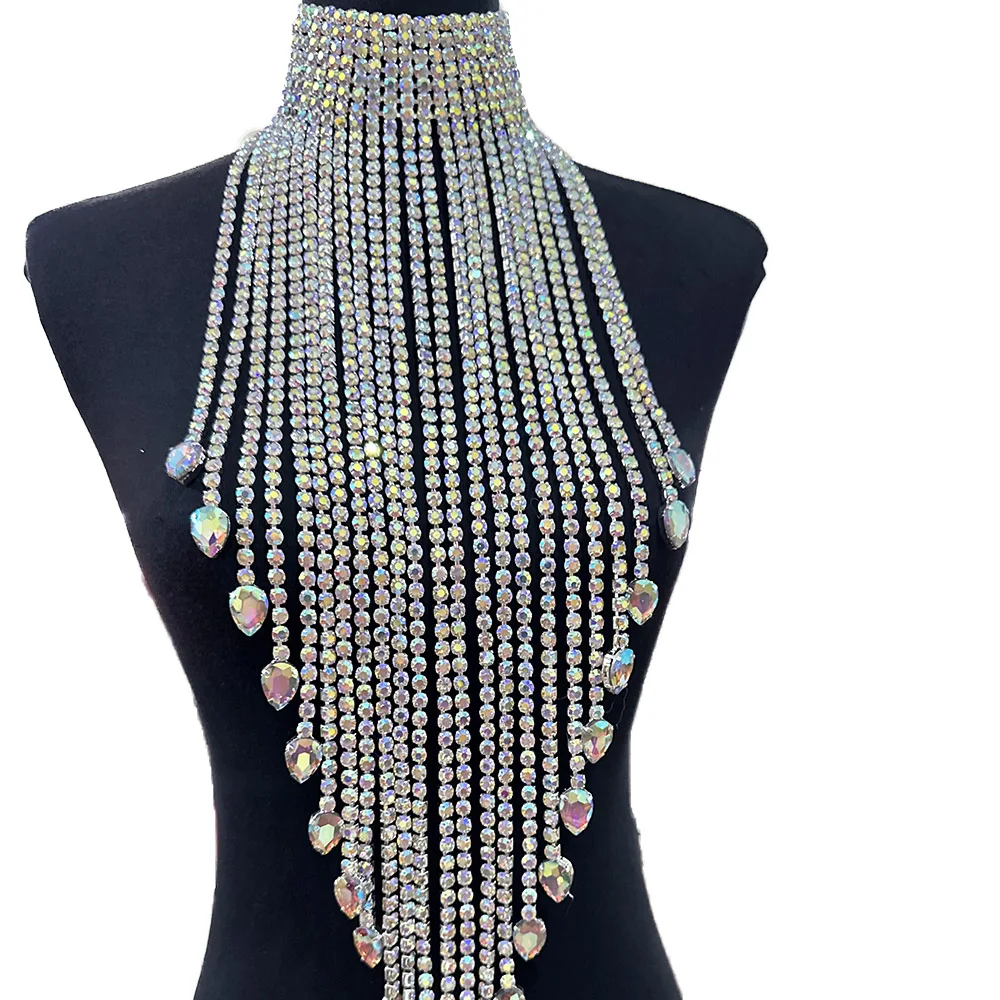 48 cm lange Quaste, an der Taille gehängt, Damen-Halsketten mit Strasssteinen, SS28, Glas-Edelsteine, riesiger Schmuck, modischer Halsband – Detail 1