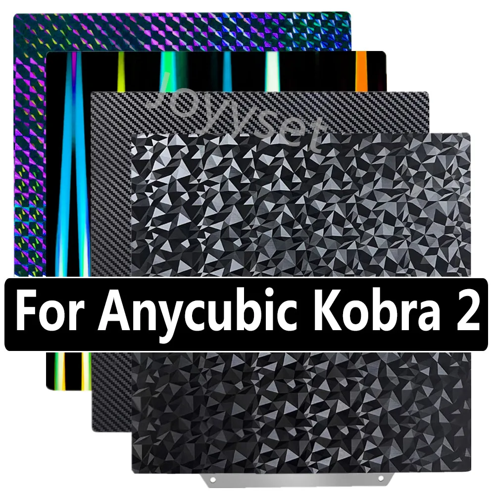 For Anycubic Kobra 2 /2 Neo /2 Pro/Go Build Plate 230×230mm Carbon Diamond Build Plate PET PEO Double Sided Spring Steel Sheet