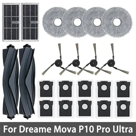 Dreame Mova P10 Pro Ultra, Mova P50 Pro Ultra 교체용 메인 사이드 브러시 HEPA 필터 걸레 먼지 봉투 예비 부품 액세서리