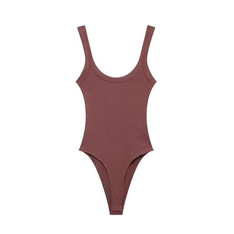 Skinny Ribbed Bodysuits for Women  O Neck  Straps  Snap-Button Female Playsuits Sexy Fashion
