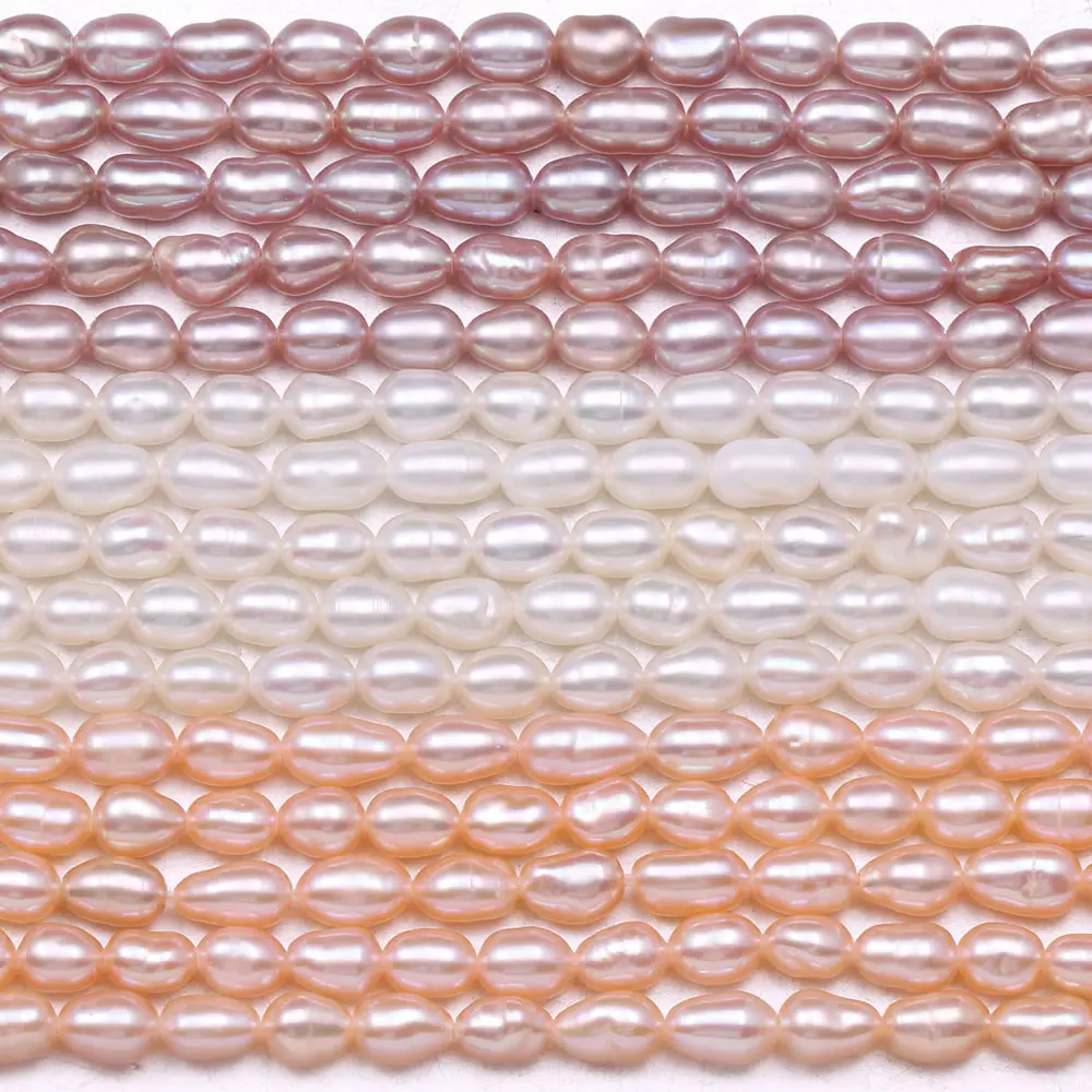 3-4mm Natural Freshwater Pearls Rice Shape White Pink Purple Spacer Beads for Jewelry Making DIY Necklace Bracelet Accessories